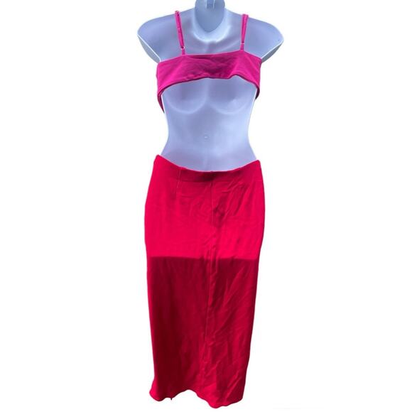 Lulus Posh Babe Red and Pink Color Block Cutout Midi Dress - Picture 4 of 7